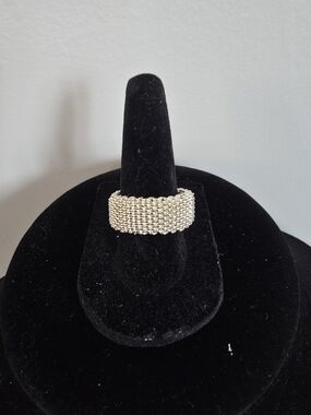 Elegant Wide Weave Silver Ring Size 7